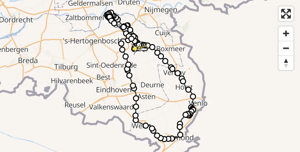 Routekaart van de vlucht: Politieheli naar Vliegbasis Volkel, Houtvennen