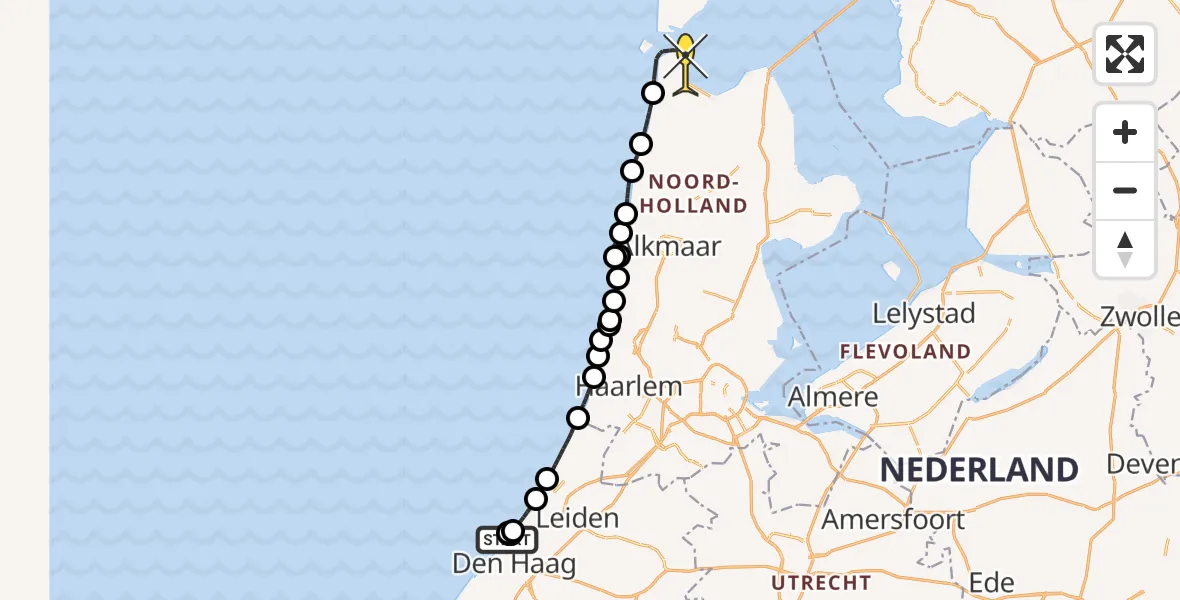 Routekaart van de vlucht: Kustwachthelikopter naar Den Helder, Strandweg