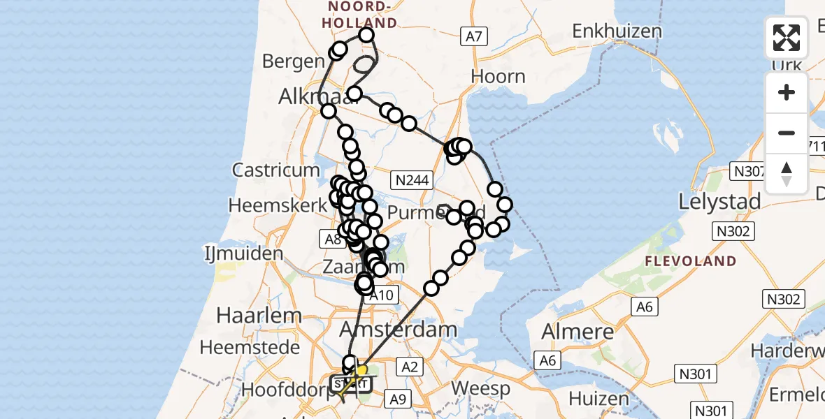 Vluchtroute Politiehelikopter van Schiphol naar Schiphol