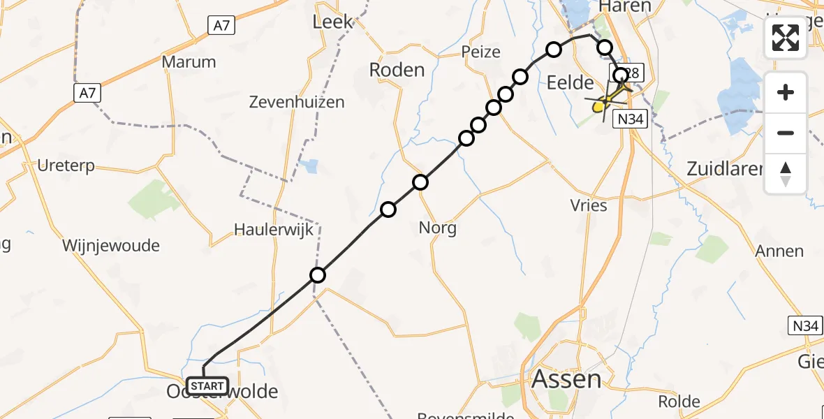 Routekaart van de vlucht: Lifeliner 4 naar Groningen Airport Eelde, Bentemaden