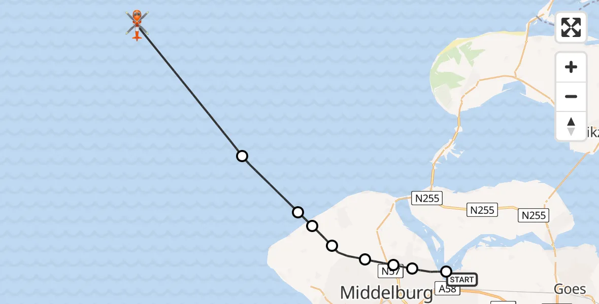 Vluchtroute Kustwachthelikopter Vliegveld Midden-Zeeland - , 01 juli 2024, 19:28