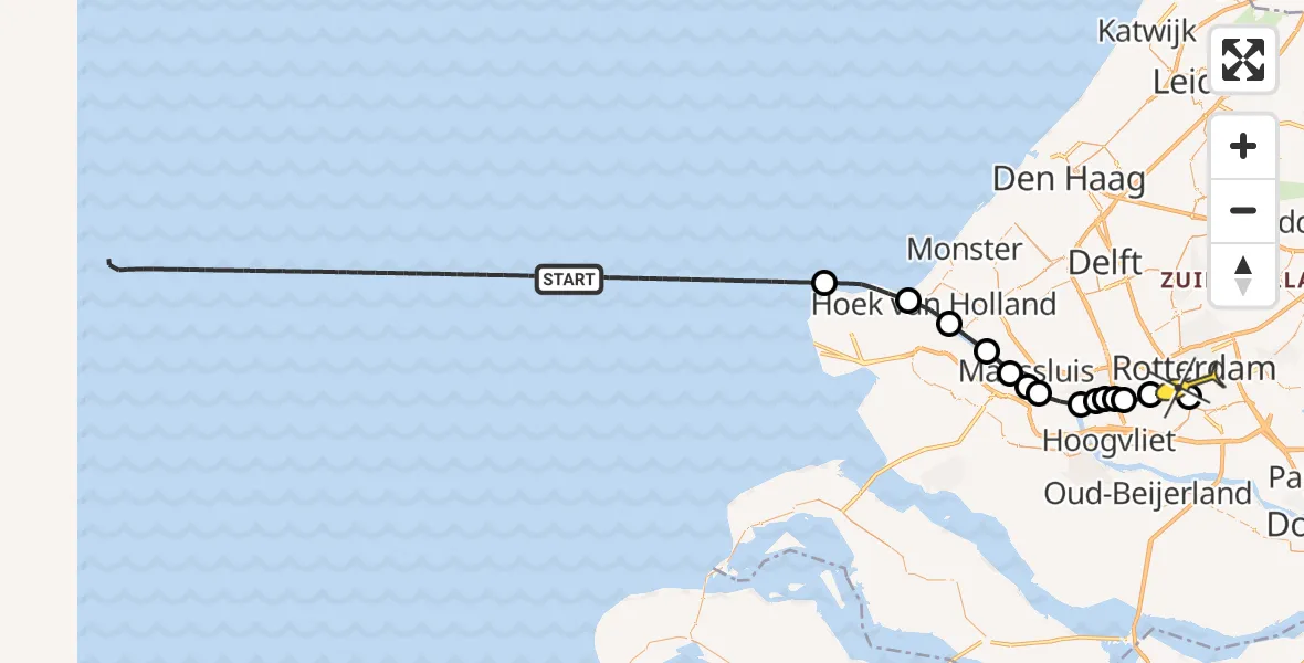 Routekaart van de vlucht: Kustwachthelikopter naar Erasmus MC, Westzeedijk