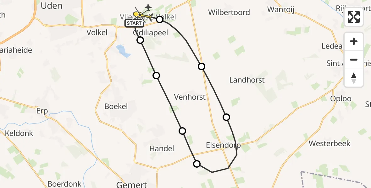 Routekaart van de vlucht: Lifeliner 3 naar Vliegbasis Volkel, Vogelstraat