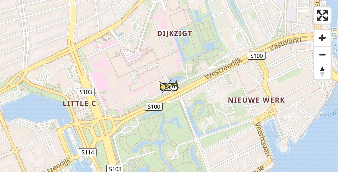 Routekaart van de vlucht: Kustwachthelikopter naar Erasmus MC, Westzeedijk