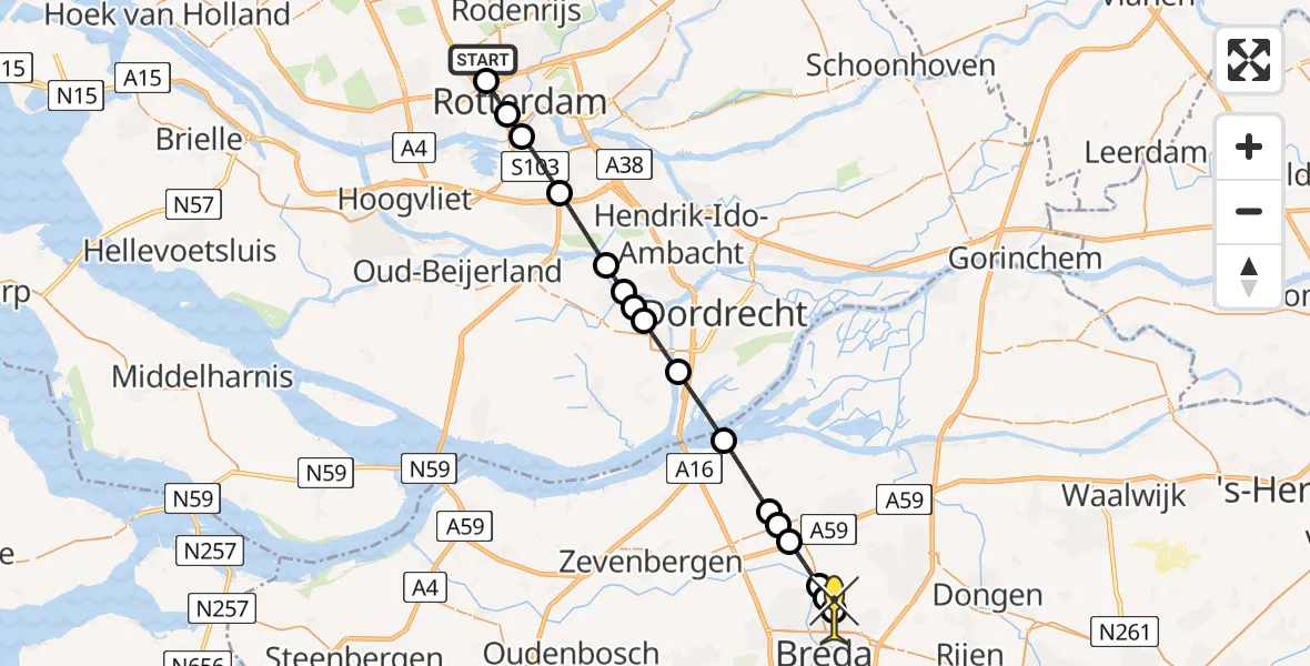 Routekaart van de vlucht: Lifeliner 2 naar Breda, Tegelplaats