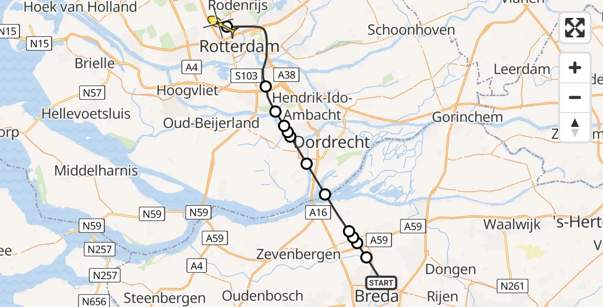 Routekaart van de vlucht: Lifeliner 2 naar Rotterdam The Hague Airport, Koekelarestraat