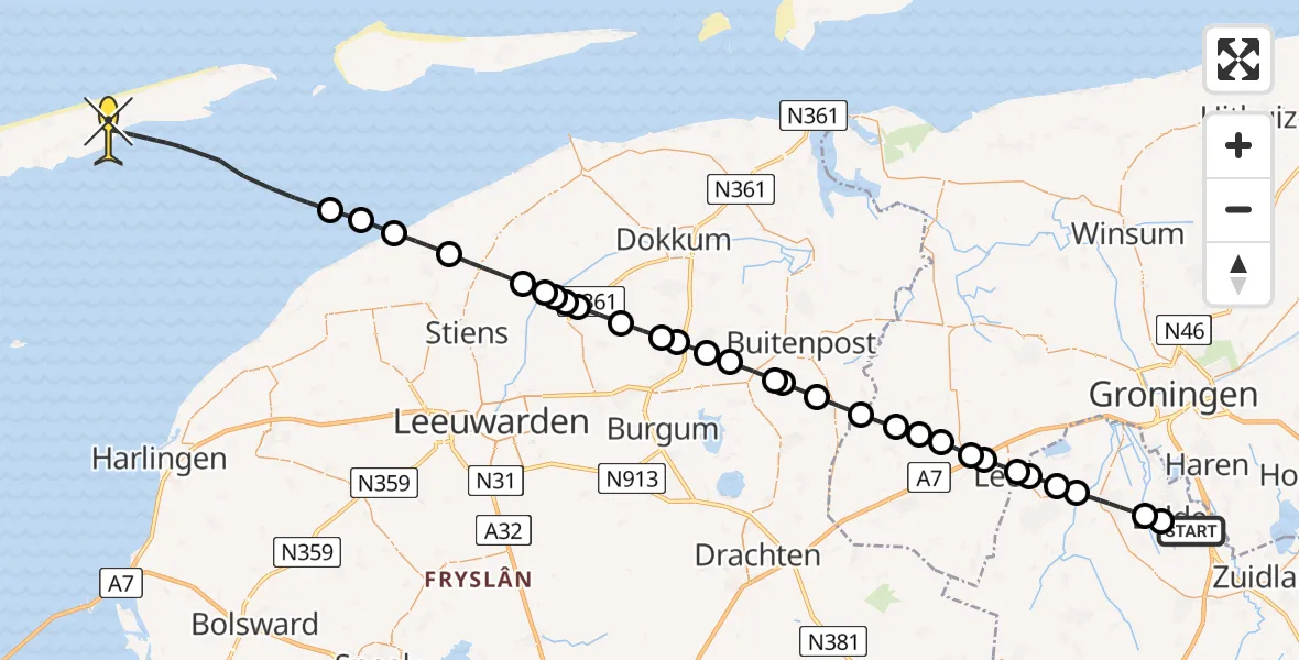 Routekaart van de vlucht: Lifeliner 4 naar Hoorn, Hoofdweg