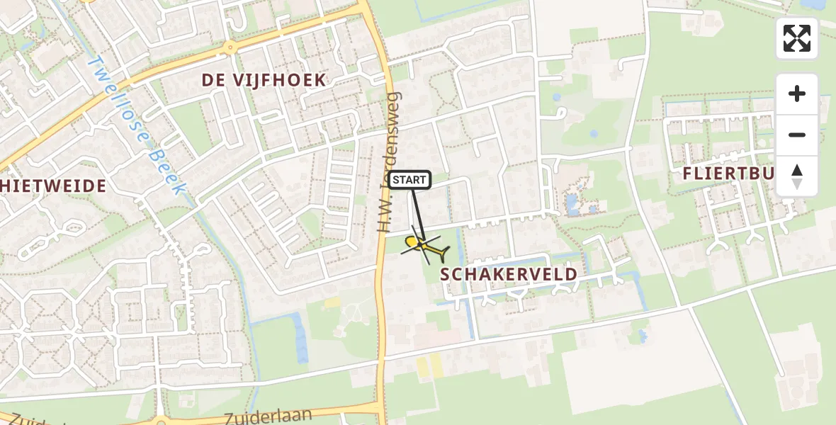Routekaart van de vlucht: Lifeliner 3 naar Twello, Veenhuisweg