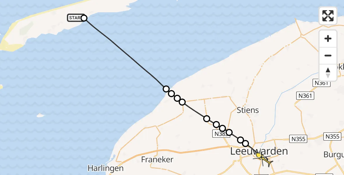 Routekaart van de vlucht: Lifeliner 4 naar Leeuwarden, Dorpsstraat