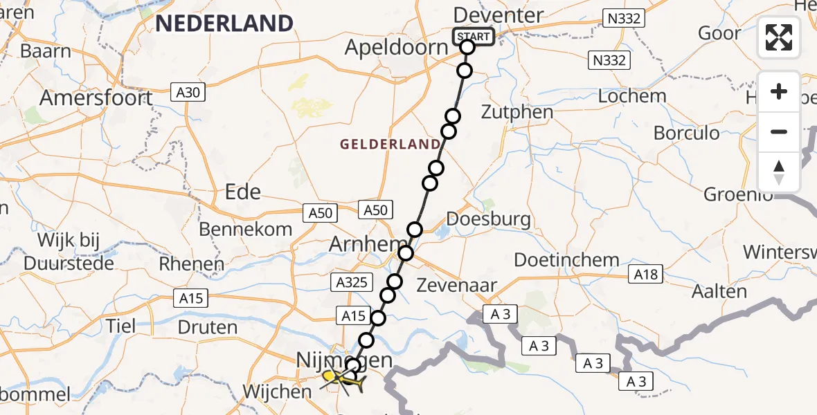Routekaart van de vlucht: Lifeliner 3 naar Radboud Universitair Medisch Centrum, Hildestraat