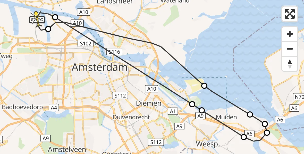 Routekaart van de vlucht: Lifeliner 1 naar Amsterdam Heliport, Hemweg