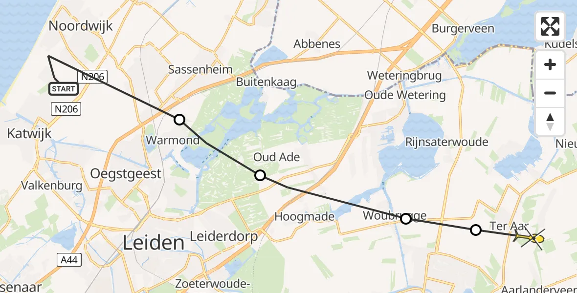 Routekaart van de vlucht: Politieheli naar Ter Aar, Trap van Rinus