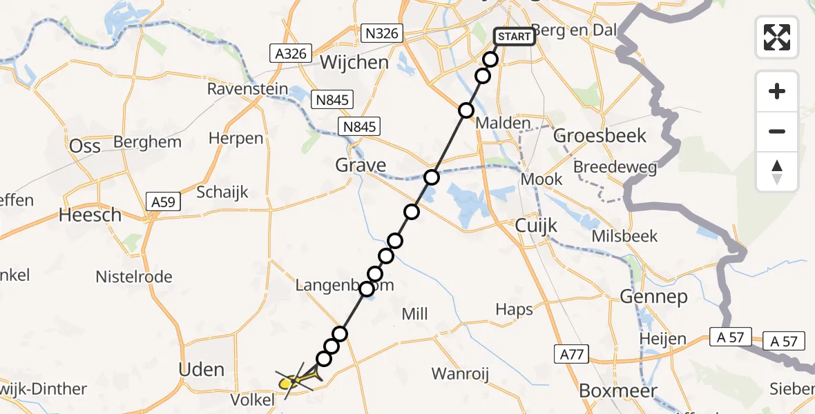 Routekaart van de vlucht: Lifeliner 3 naar Vliegbasis Volkel, Heidevenstraat
