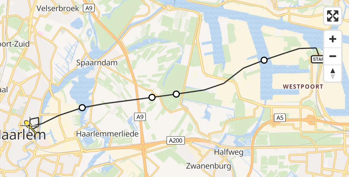 Routekaart van de vlucht: Lifeliner 1 naar Haarlem, Siciliëweg
