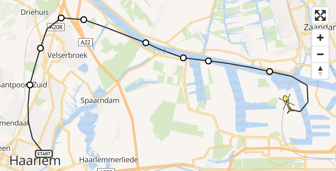 Routekaart van de vlucht: Lifeliner 1 naar Amsterdam Heliport, Junoplantsoen