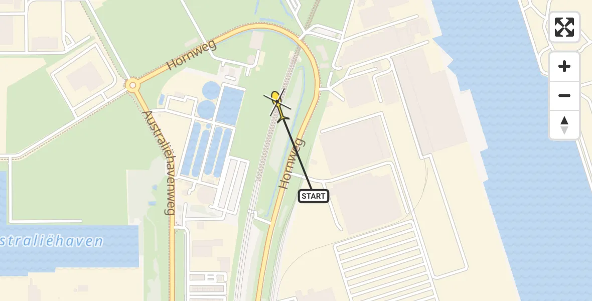 Routekaart van de vlucht: Lifeliner 1 naar Amsterdam Heliport, Hornweg