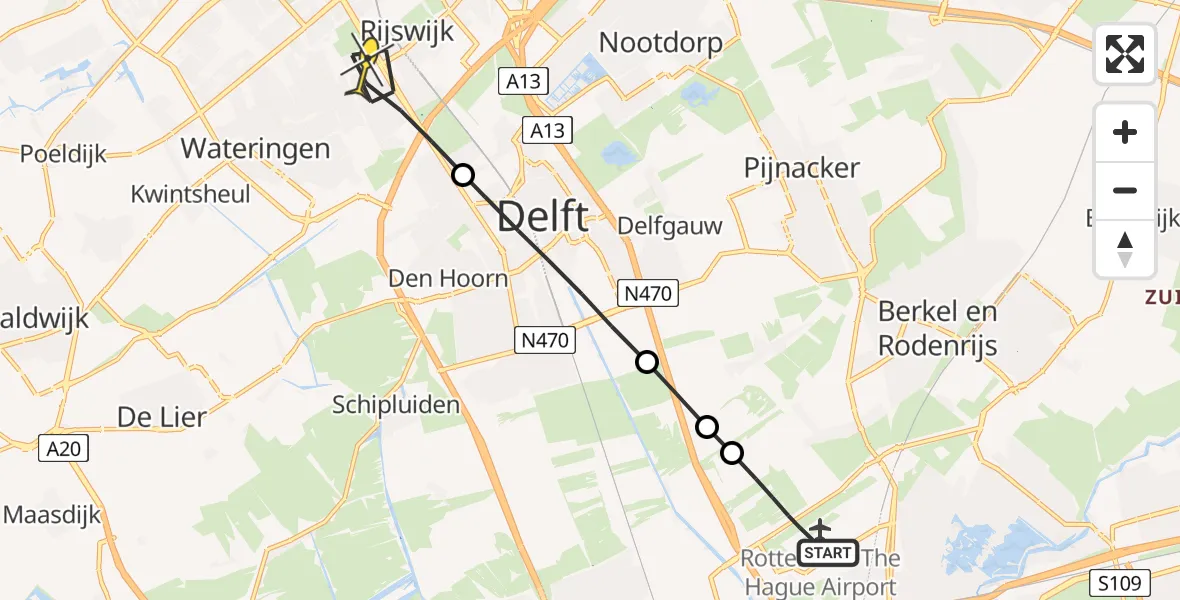 Routekaart van de vlucht: Lifeliner 2 naar Rijswijk, Generaal Spoorlaan