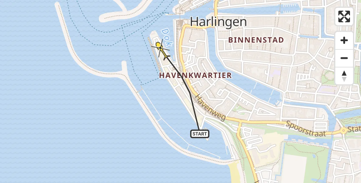Routekaart van de vlucht: Lifeliner 4 naar Harlingen, Nieuwe Willemskade