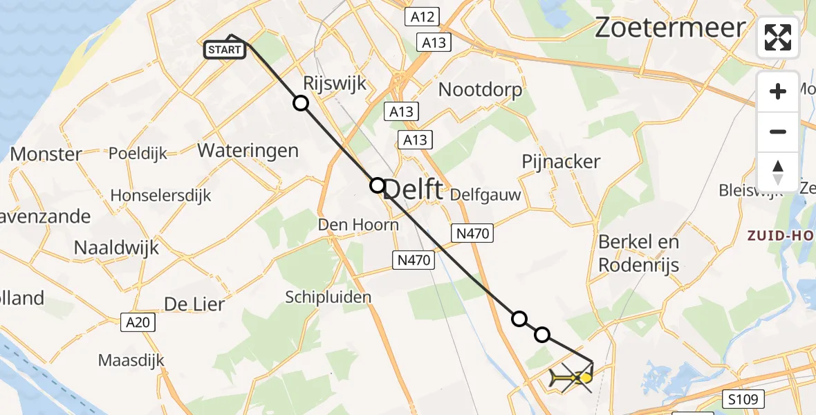 Routekaart van de vlucht: Lifeliner 2 naar Rotterdam The Hague Airport, Loevesteinlaan