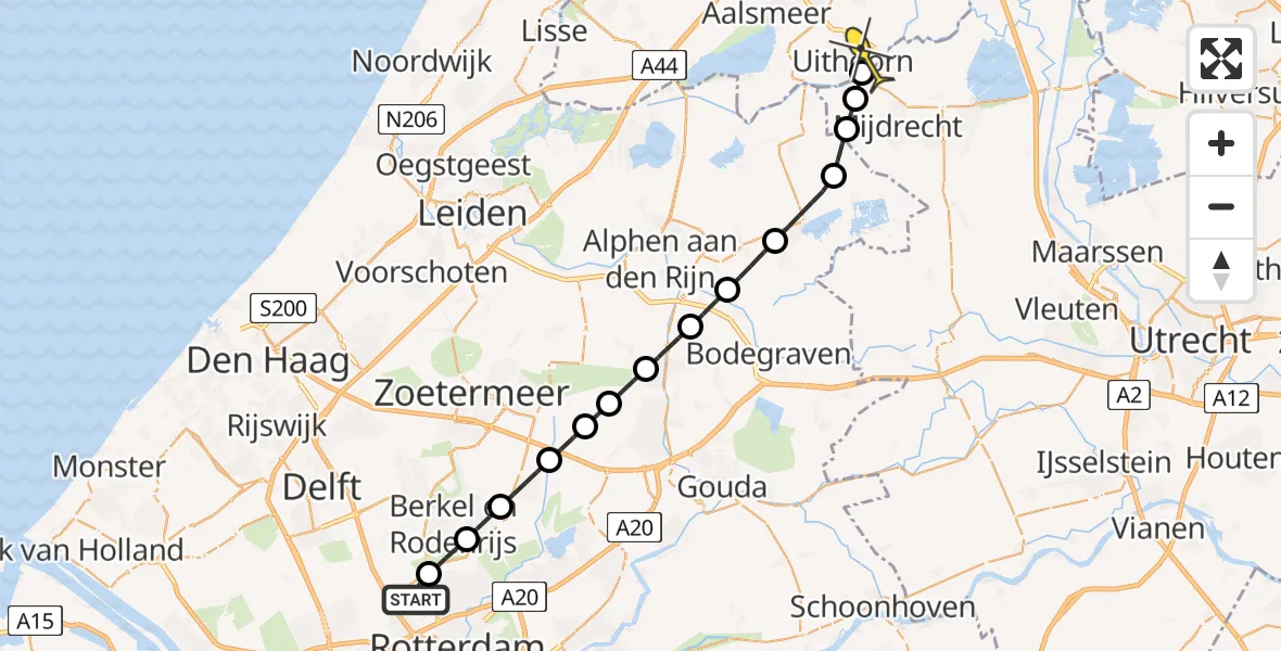 Routekaart van de vlucht: Lifeliner 2 naar Uithoorn, Landscheiding