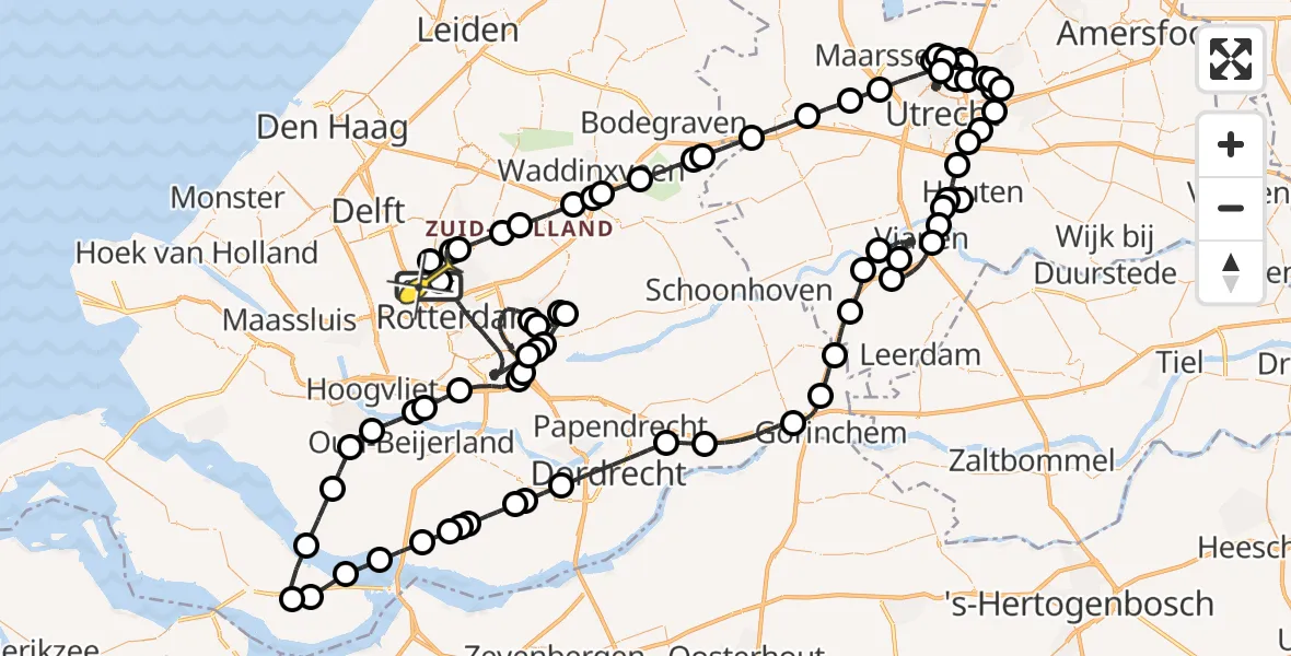 Routekaart van de vlucht: Politiehelikopter naar Rotterdam The Hague Airport, Oude Bovendijk