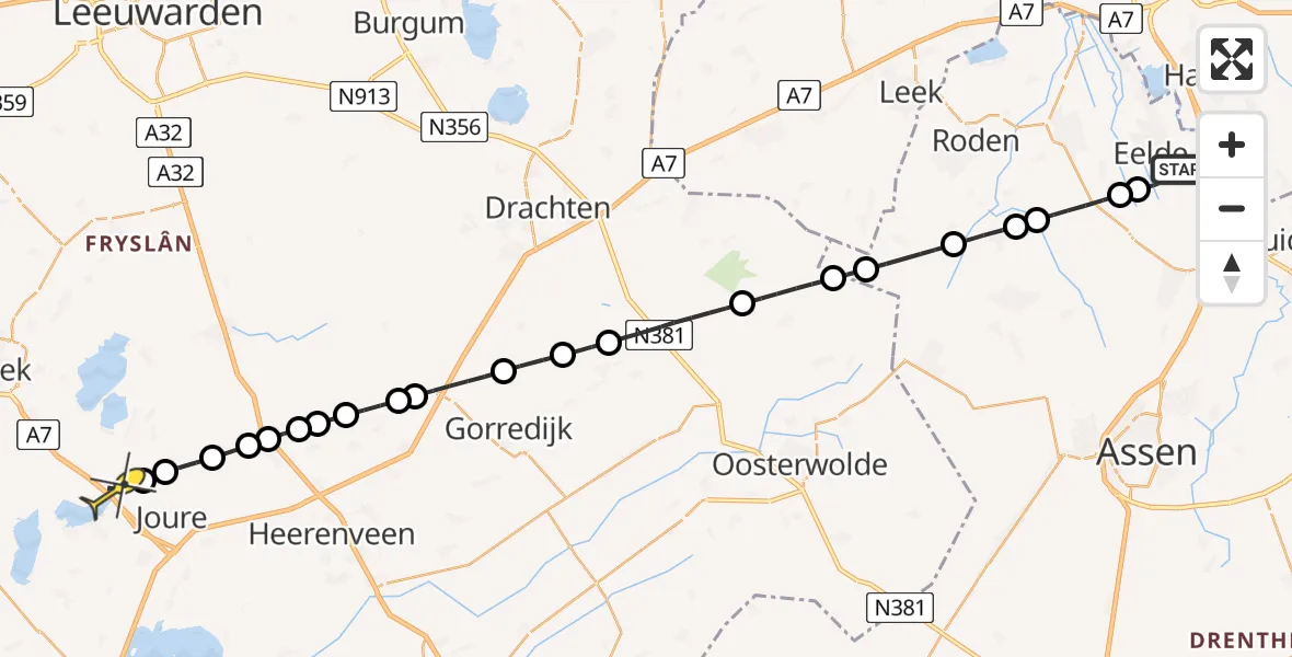 Routekaart van de vlucht: Lifeliner 4 naar Broek, Veldkampweg