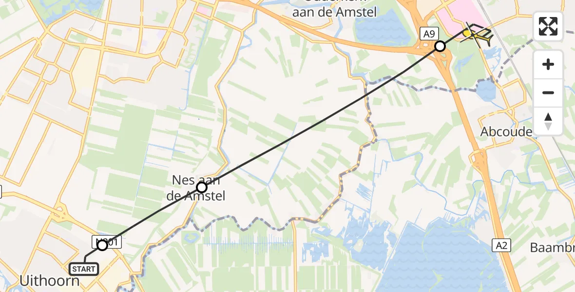 Routekaart van de vlucht: Lifeliner 2 naar Academisch Medisch Centrum (AMC), Middenweg Bovenkerker Polder