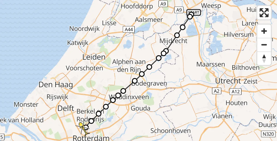 Routekaart van de vlucht: Lifeliner 2 naar Rotterdam The Hague Airport, Hoogendijk