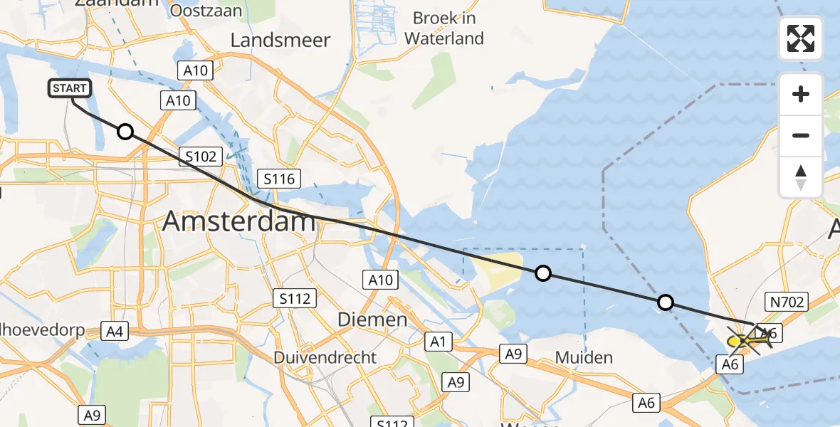 Routekaart van de vlucht: Lifeliner 1 naar Almere, Maltaweg
