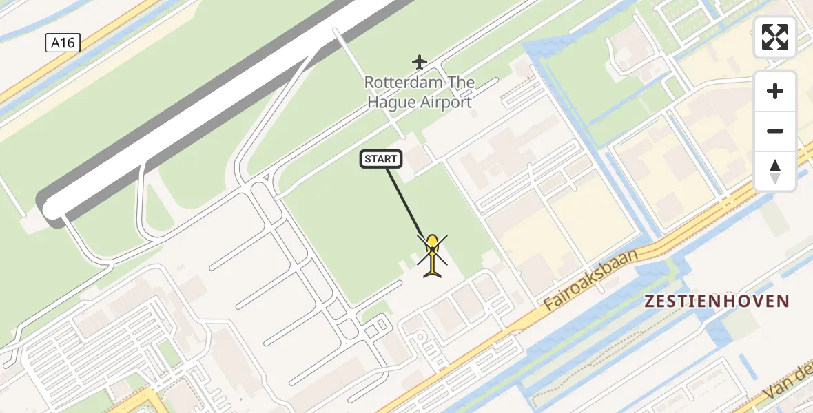 Routekaart van de vlucht: Politiehelikopter naar Rotterdam The Hague Airport, Fairoaksbaan