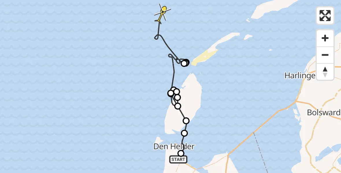 Routekaart van de vlucht: Kustwachthelikopter naar Balgzanddijk