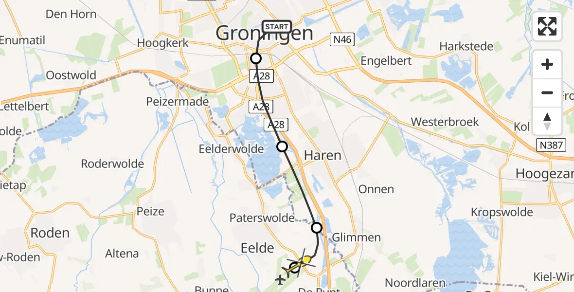 Routekaart van de vlucht: Lifeliner 4 naar Groningen Airport Eelde, Folkingestraat
