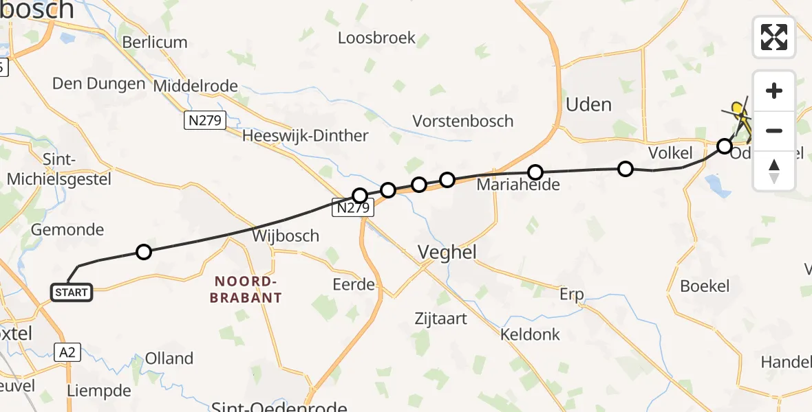 Routekaart van de vlucht: Lifeliner 3 naar Vliegbasis Volkel, Vossenholen