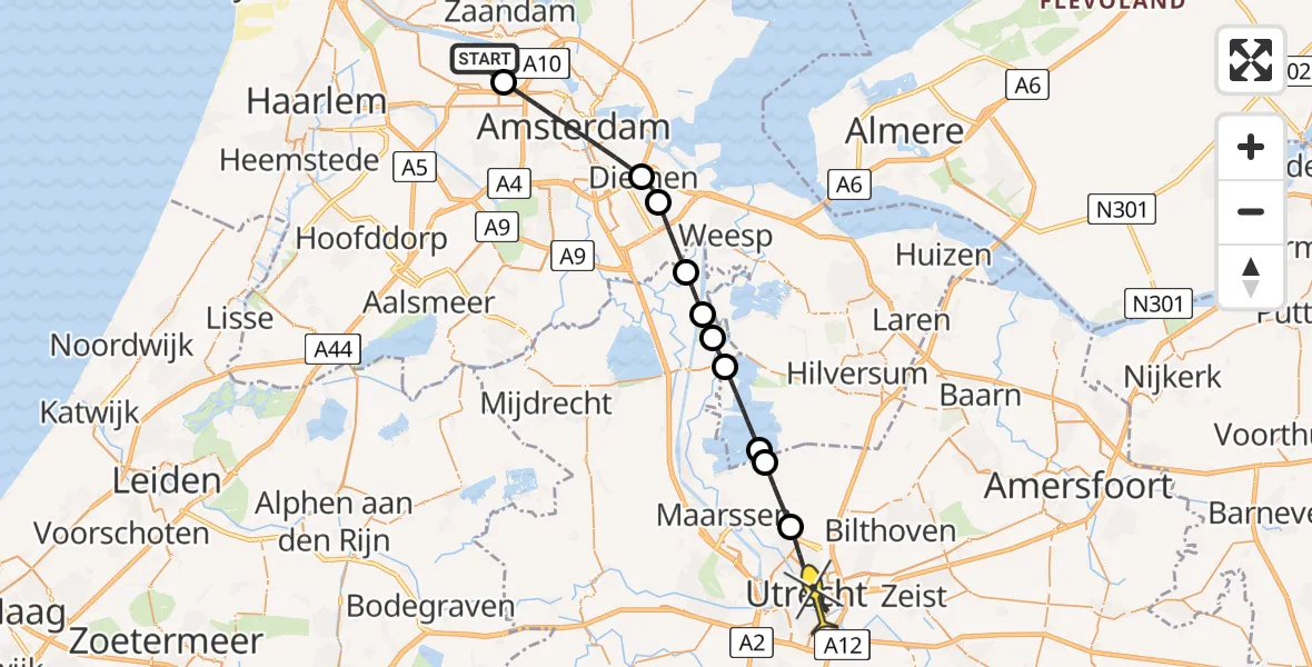 Routekaart van de vlucht: Lifeliner 1 naar Utrecht, Hornweg