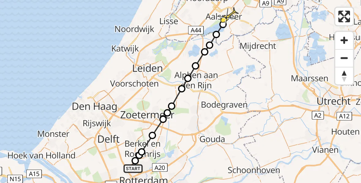 Routekaart van de vlucht: Lifeliner 2 naar Aalsmeer, Sportlaan