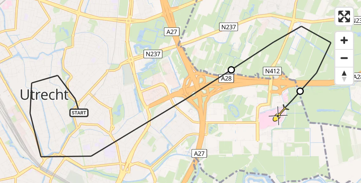 Routekaart van de vlucht: Lifeliner 1 naar Universitair Medisch Centrum Utrecht, Vinkenburgstraat