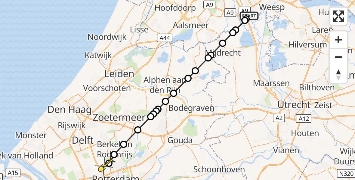 Routekaart van de vlucht: Lifeliner 2 naar Rotterdam The Hague Airport, Hoogendijk