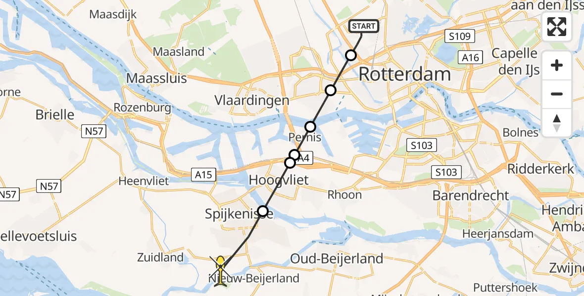 Routekaart van de vlucht: Lifeliner 2 naar Simonshaven, Rijs-en-daalpad