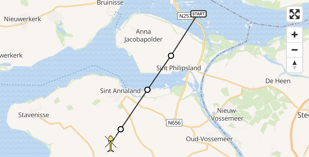 Routekaart van de vlucht: Lifeliner 2 naar Poortvliet, Oudeweg