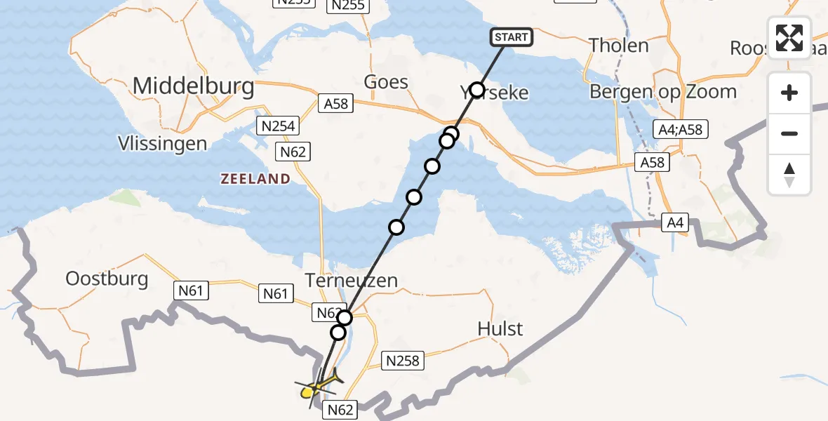 Routekaart van de vlucht: Lifeliner 2 naar Sas van Gent, Oosterschelde
