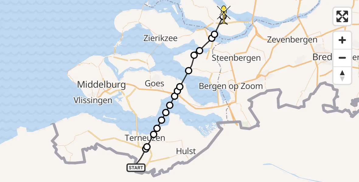 Routekaart van de vlucht: Lifeliner 2 naar Stad aan 't Haringvliet, Valckeweg