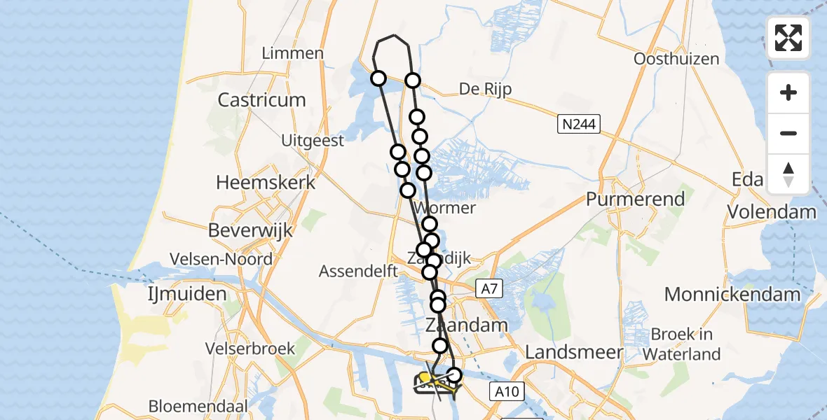 Routekaart van de vlucht: Lifeliner 1 naar Amsterdam Heliport, Dwarstocht