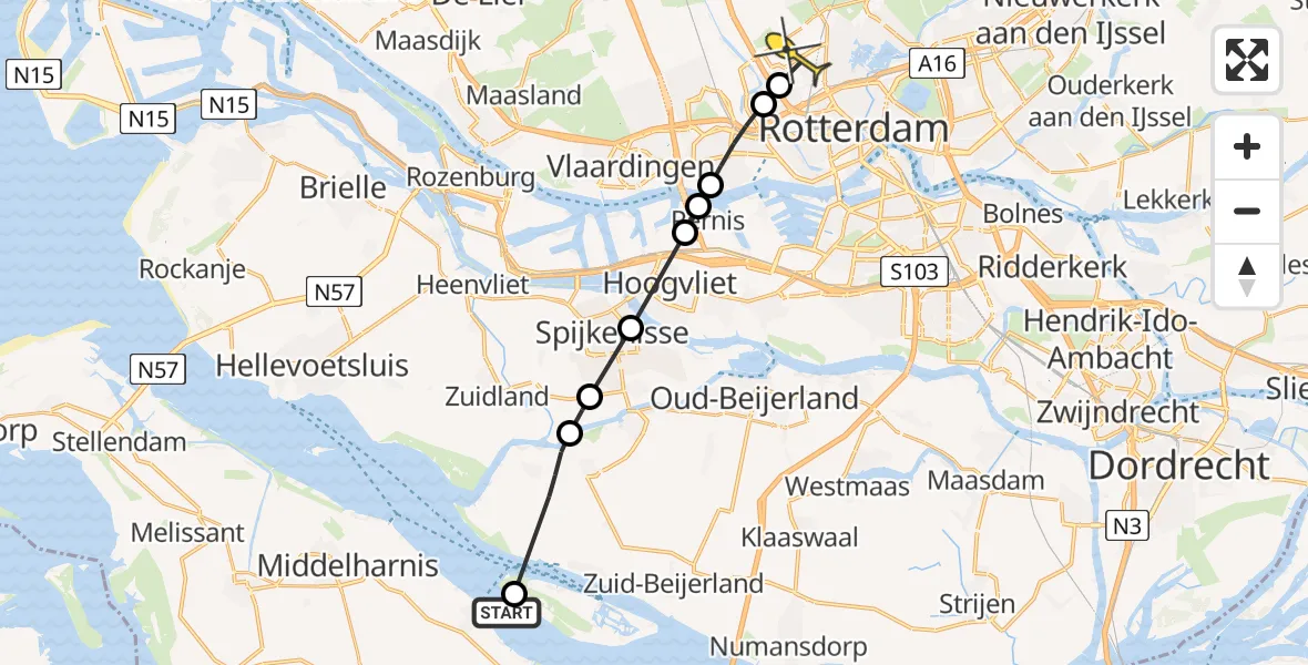 Routekaart van de vlucht: Lifeliner 2 naar Rotterdam The Hague Airport, Zuidoordseweg