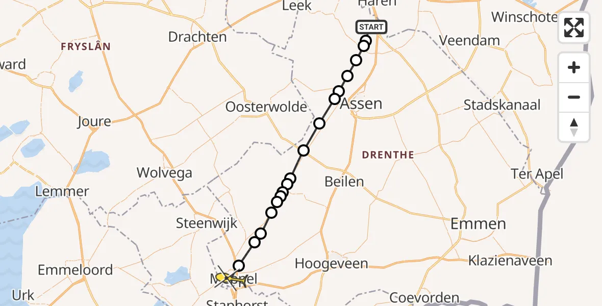 Routekaart van de vlucht: Lifeliner 4 naar Meppel, Moespot