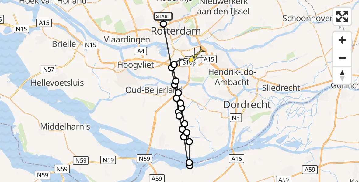 Routekaart van de vlucht: Lifeliner 2 naar Rotterdam, Pilotenpad