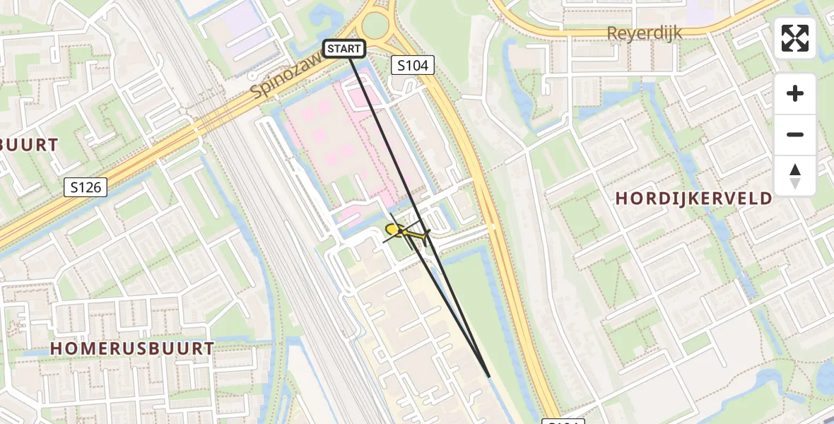 Routekaart van de vlucht: Lifeliner 2 naar Rotterdam, Schoonhovenstraat