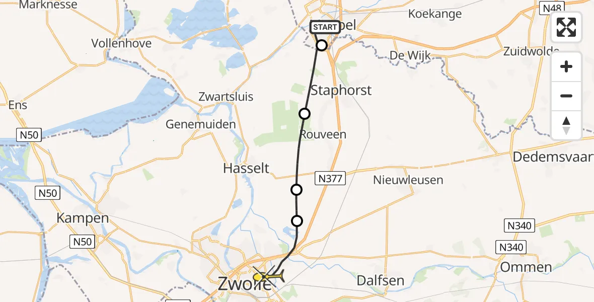 Routekaart van de vlucht: Lifeliner 4 naar Zwolle, Gerard Ter Borchstraat