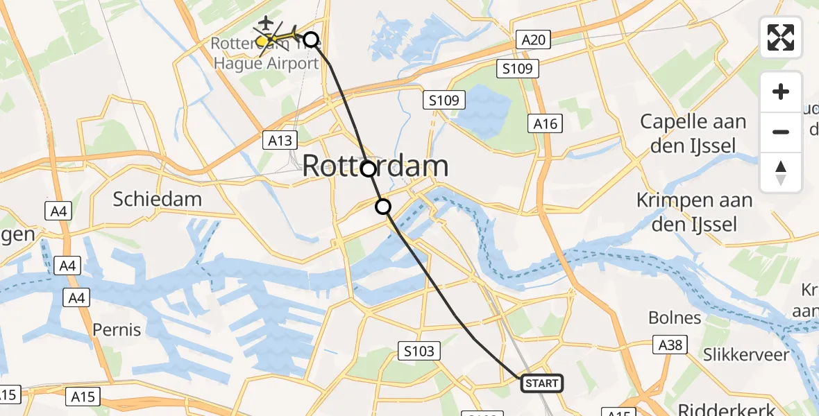 Routekaart van de vlucht: Lifeliner 2 naar Rotterdam The Hague Airport, Smeetslandsedijk