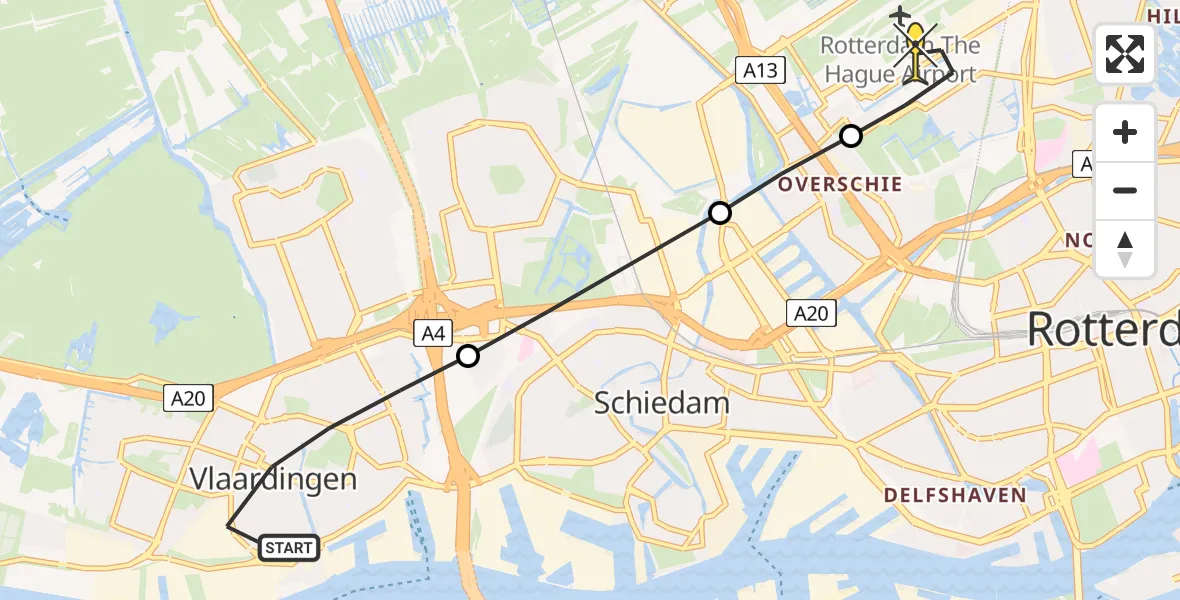 Routekaart van de vlucht: Lifeliner 2 naar Rotterdam The Hague Airport, Schoutplein