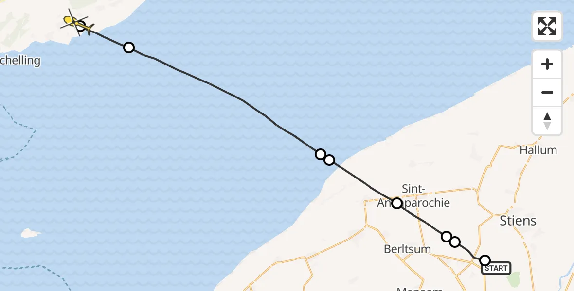 Routekaart van de vlucht: Ambulancehelikopter naar Landerum, Middelseewei